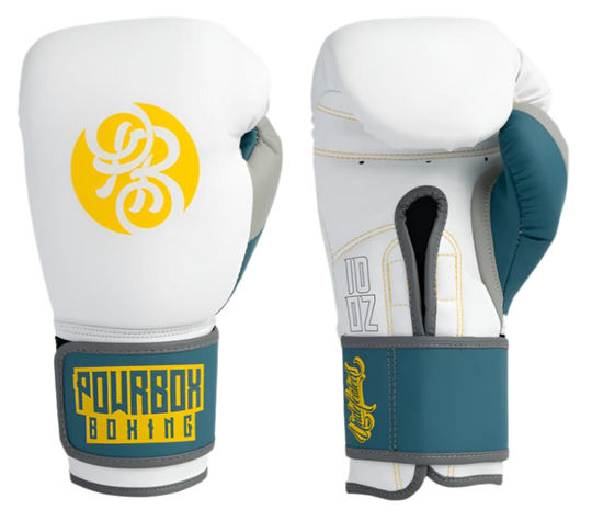 Powrbox Undefeated Velcro Gloves - Dubs - Matte White/Yellow/Pale Blue