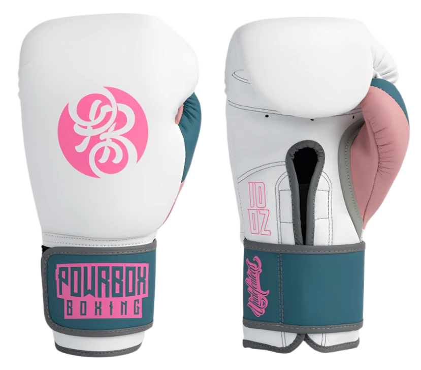 Powrbox Undefeated Velcro Gloves - Isla - Matte White/Pink/Pale Blue