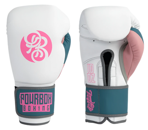 Powrbox Undefeated Velcro Gloves - Isla - Matte White/Pink/Pale Blue