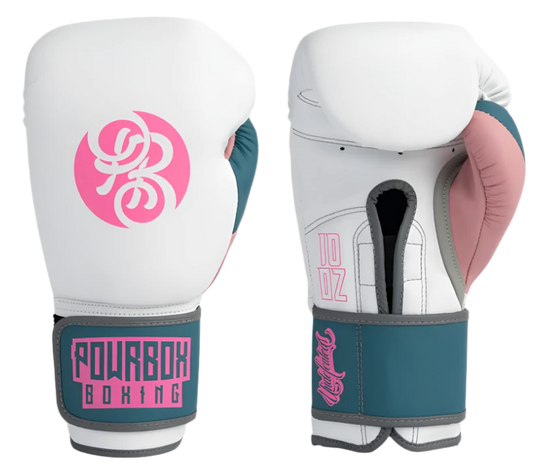 Powrbox Undefeated Velcro Gloves - Isla - Matte White/Pink/Pale Blue