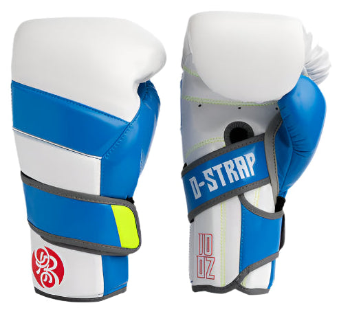 Powrbox D-Strap Double Velcro Gloves - Digital - White/Blue/Lime