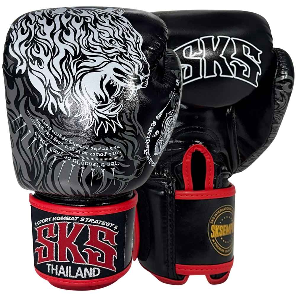 SKS UV Art of Tiger Muay Thai Gloves - Black/White