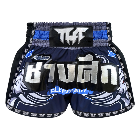 Tuff Blue War Elephant Retro Muay Thai Shorts