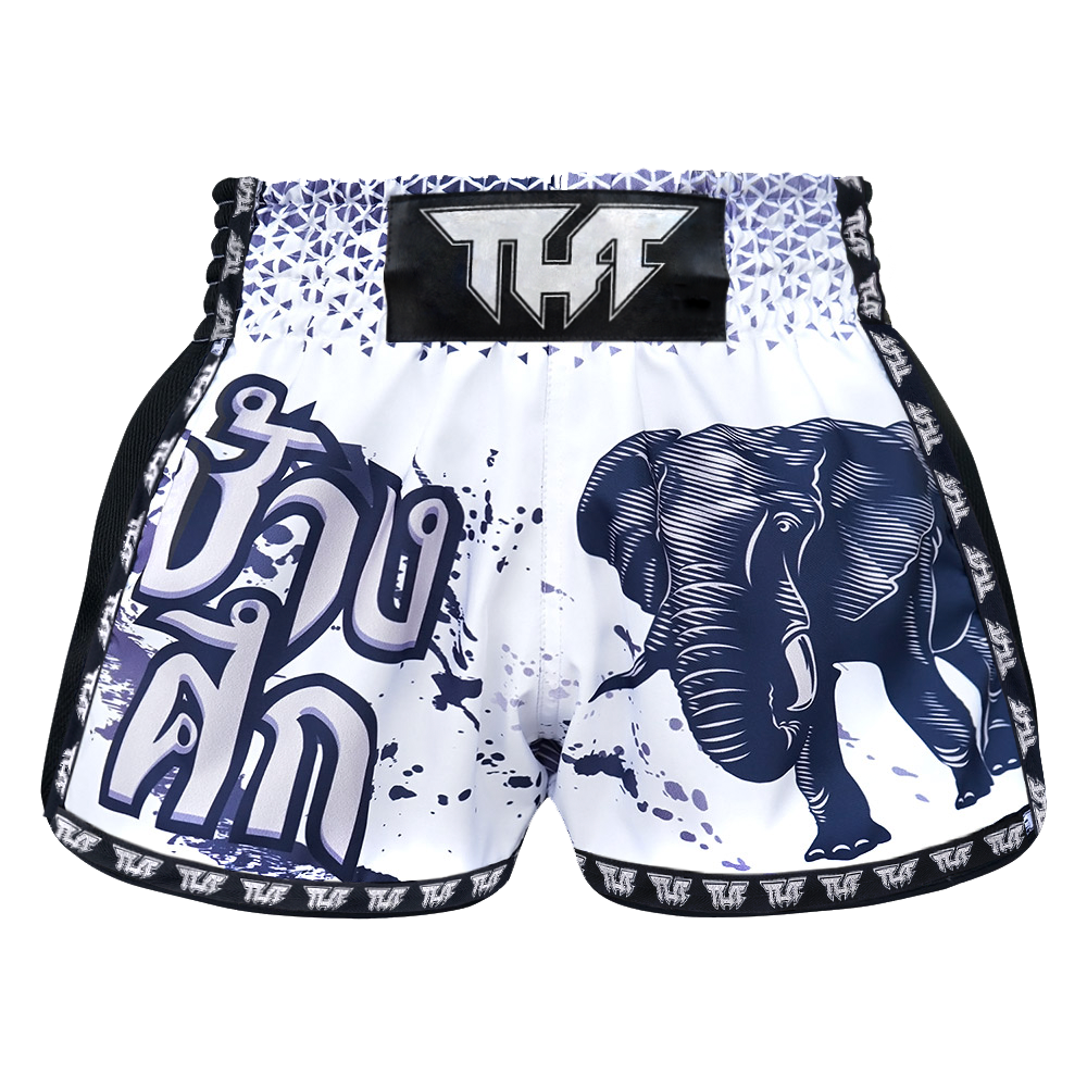 Tuff White War Elephant Retro Muay Thai Shorts