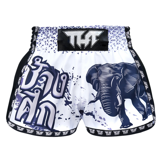 Tuff White War Elephant Retro Muay Thai Shorts