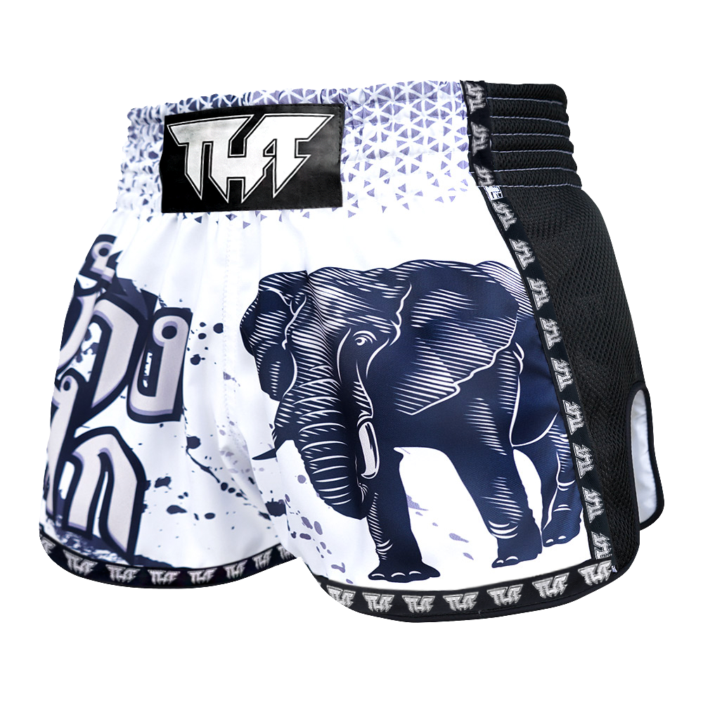 Tuff White War Elephant Retro Muay Thai Shorts