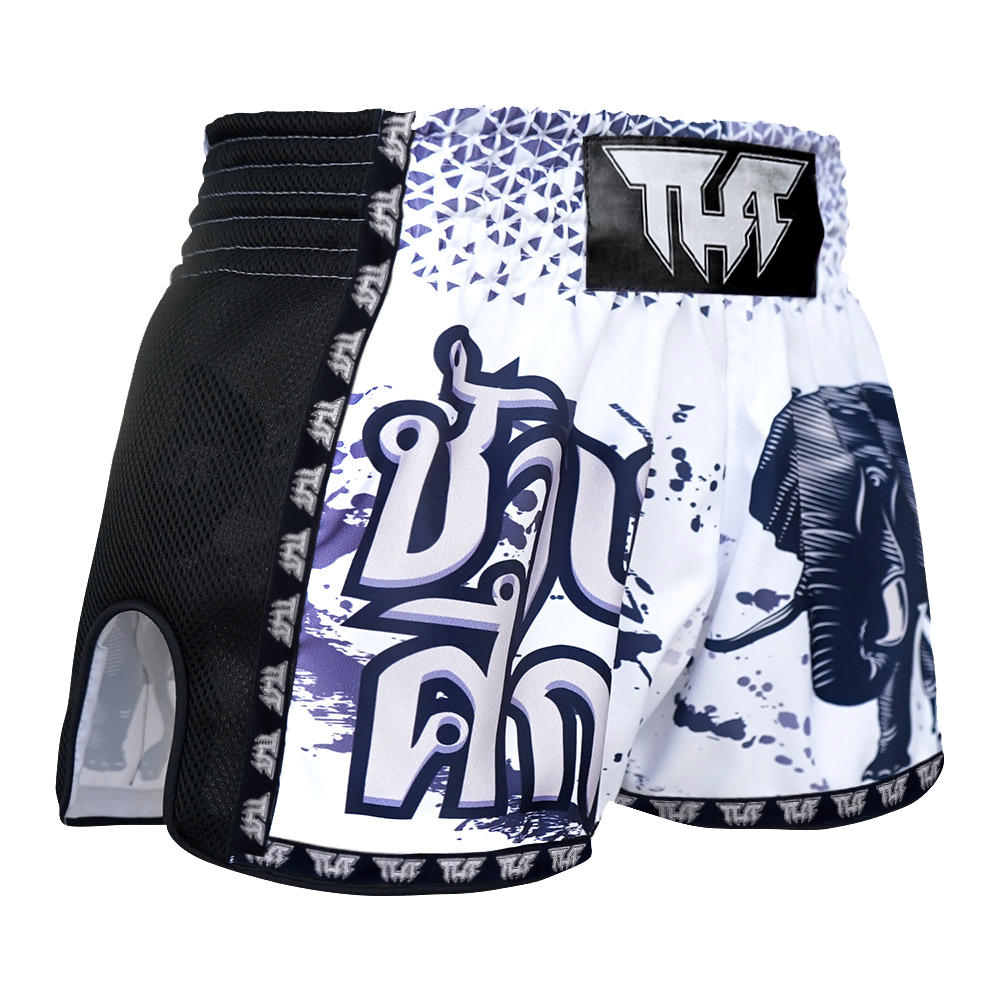 Tuff White War Elephant Retro Muay Thai Shorts