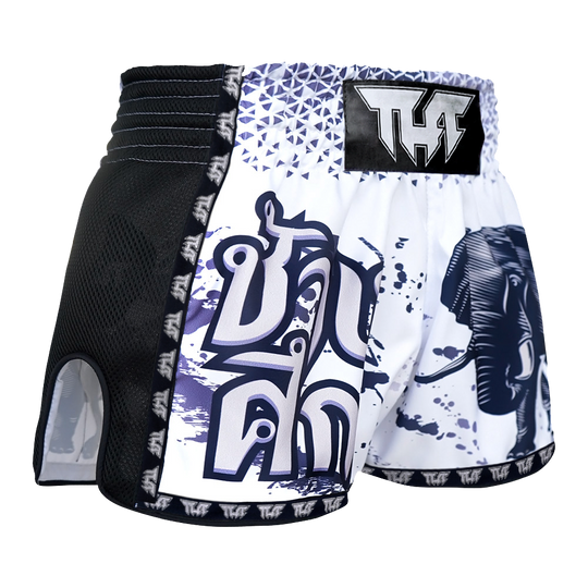 Tuff White War Elephant Retro Muay Thai Shorts