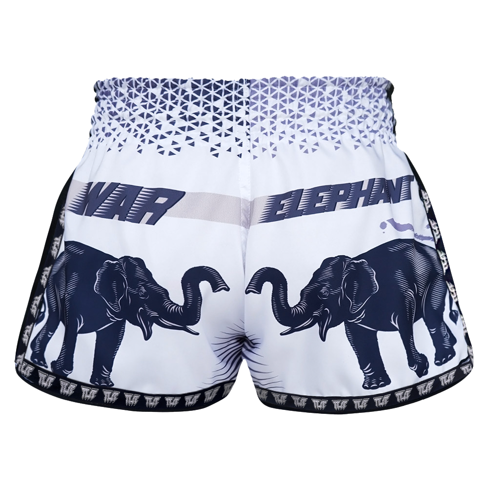 Tuff White War Elephant Retro Muay Thai Shorts