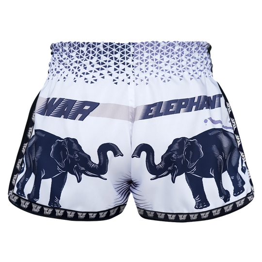 Tuff White War Elephant Retro Muay Thai Shorts