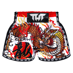 Tuff White Chinese Dragon Retro Muay Thai Shorts