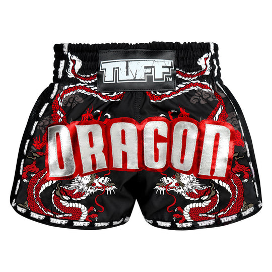 Tuff Black Chinese Dragon Retro Muay Thai Shorts