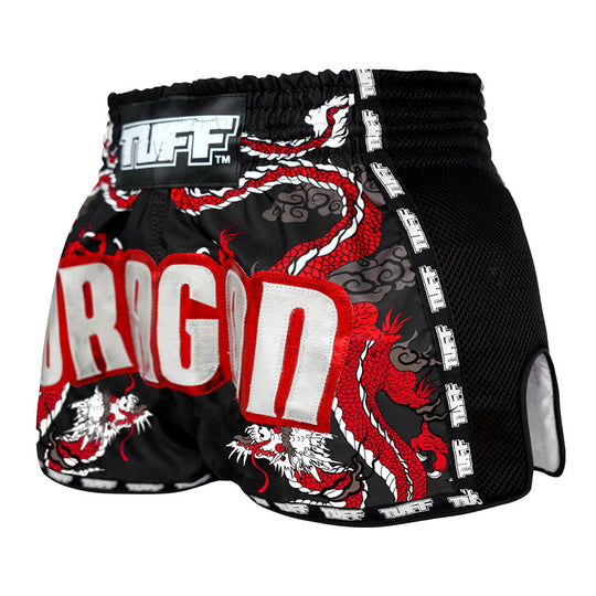 Tuff Black Chinese Dragon Retro Muay Thai Shorts