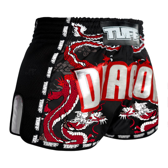 Tuff Black Chinese Dragon Retro Muay Thai Shorts