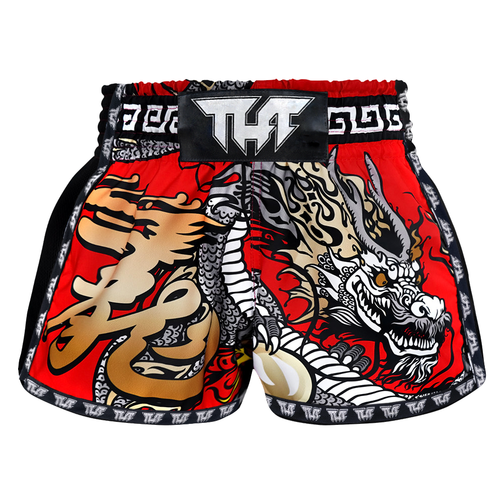 Tuff Red Chinese Dragon Retro Muay Thai Shorts