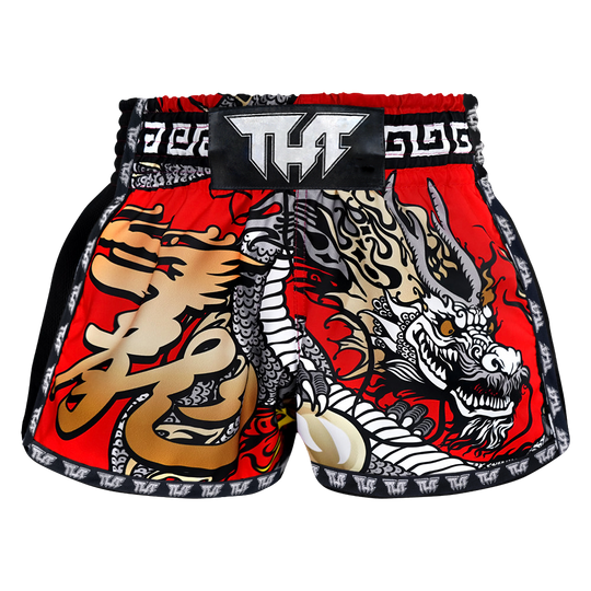 Tuff Red Chinese Dragon Retro Muay Thai Shorts