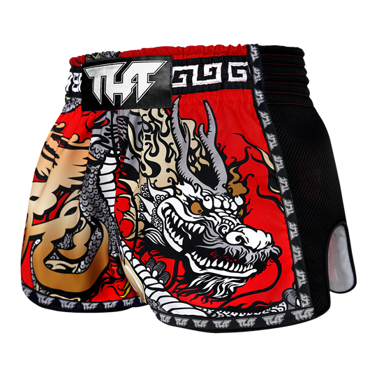 Tuff Red Chinese Dragon Retro Muay Thai Shorts