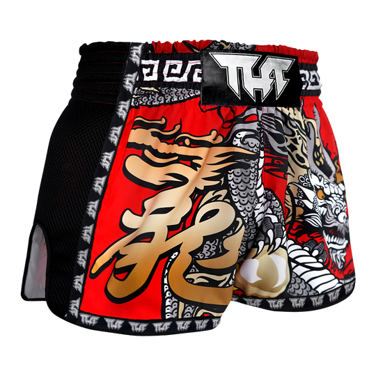 Tuff Red Chinese Dragon Retro Muay Thai Shorts