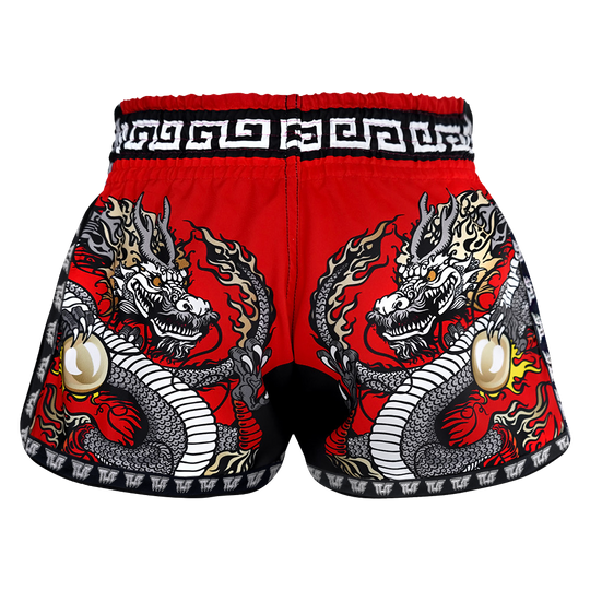 Tuff Red Chinese Dragon Retro Muay Thai Shorts