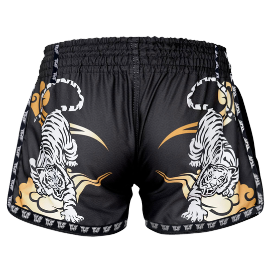 Tuff Black Double Tiger Retro Muay Thai Shorts