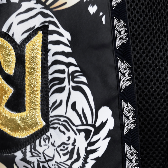 Tuff Black Double Tiger Retro Muay Thai Shorts