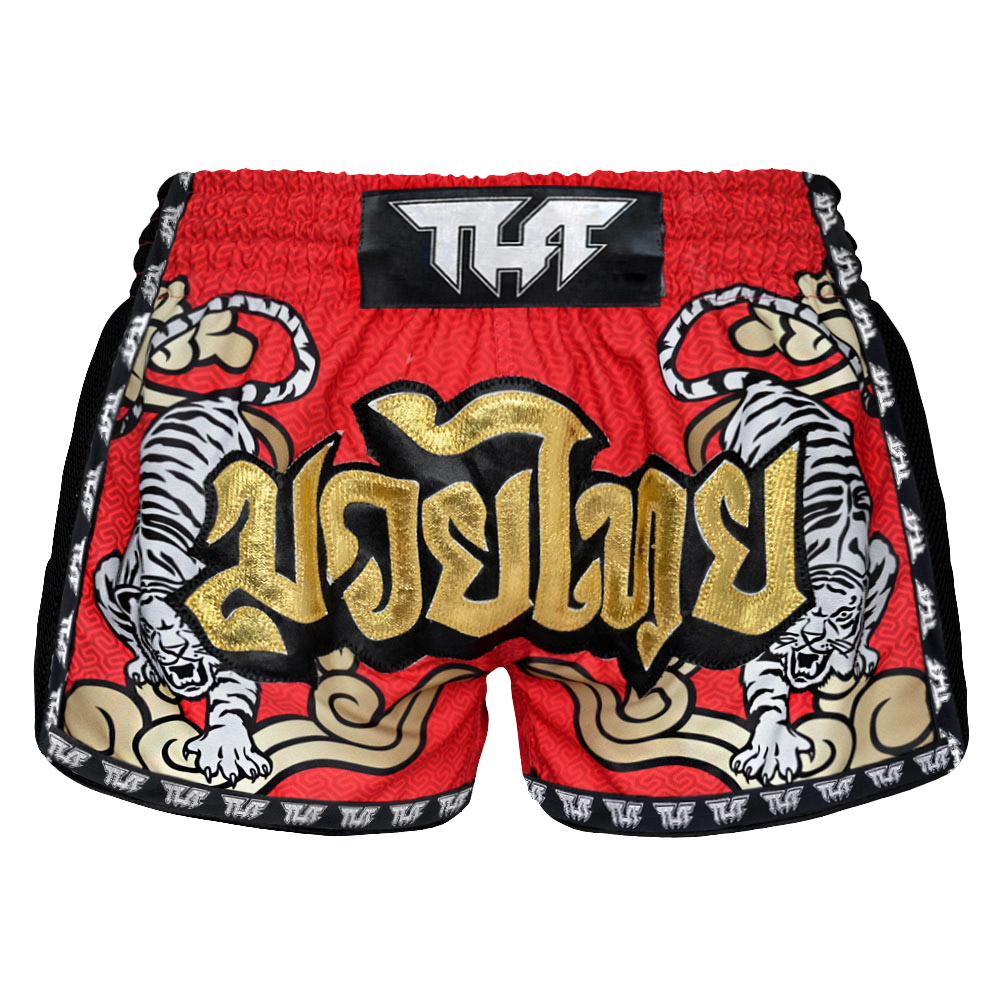 Tuff Red Double Tiger Retro Muay Thai Shorts