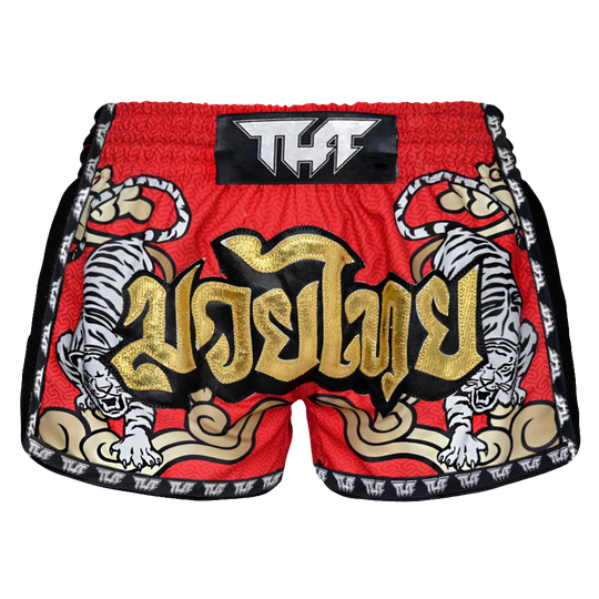 Tuff Red Double Tiger Retro Muay Thai Shorts