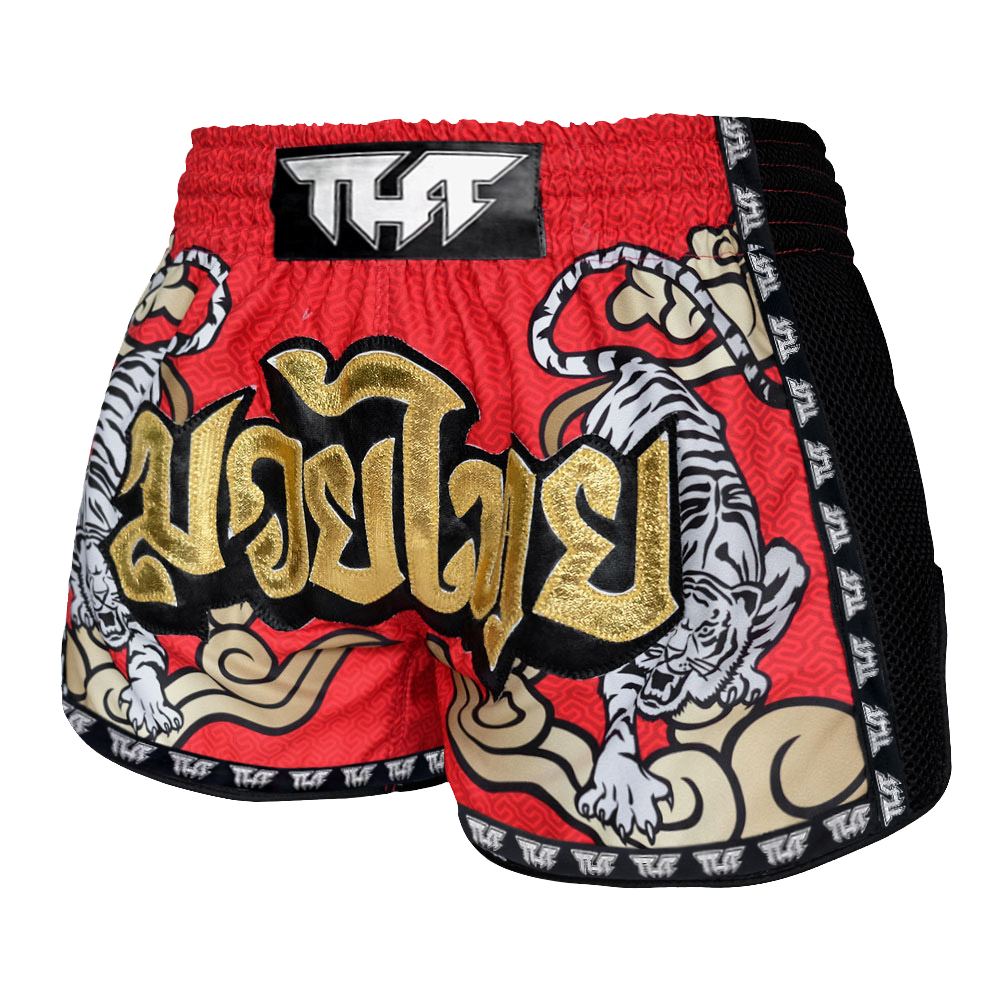 Tuff Red Double Tiger Retro Muay Thai Shorts