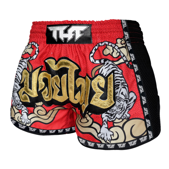 Tuff Red Double Tiger Retro Muay Thai Shorts