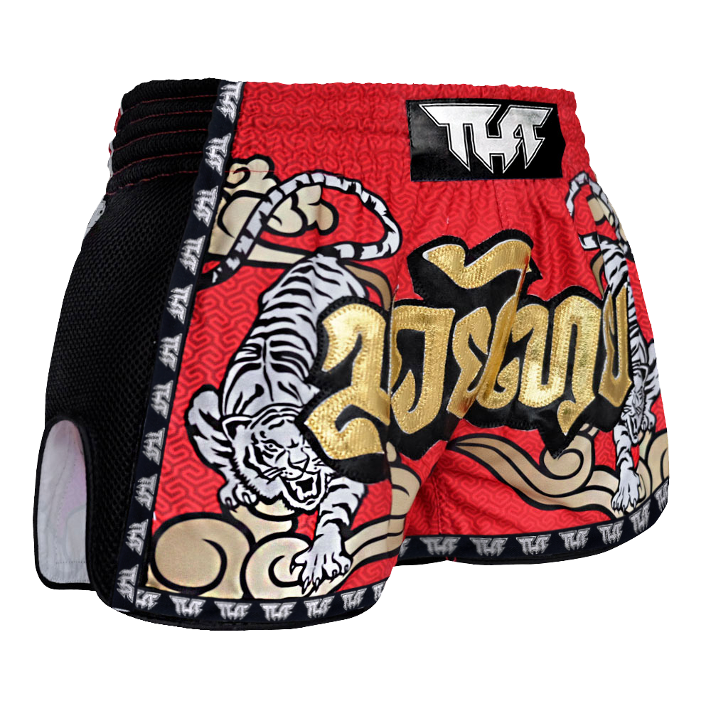Tuff Red Double Tiger Retro Muay Thai Shorts