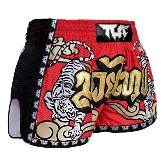 Tuff Red Double Tiger Retro Muay Thai Shorts