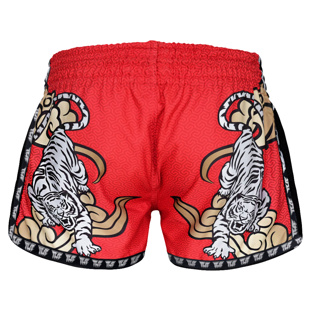 Tuff Red Double Tiger Retro Muay Thai Shorts