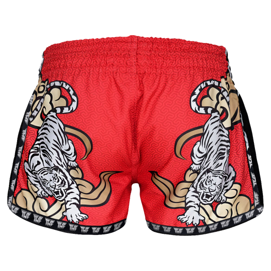 Tuff Red Double Tiger Retro Muay Thai Shorts