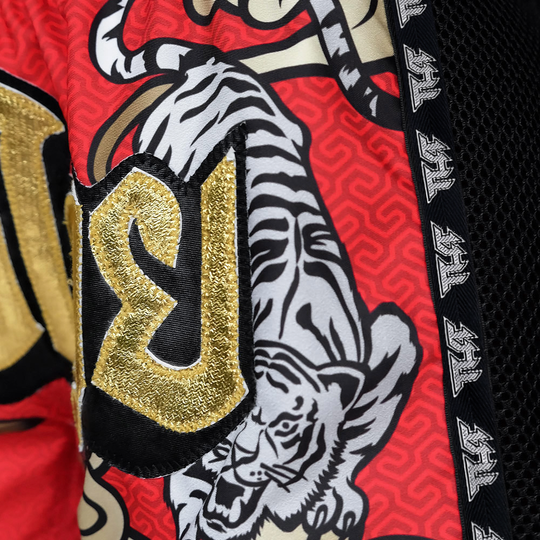 Tuff Red Double Tiger Retro Muay Thai Shorts