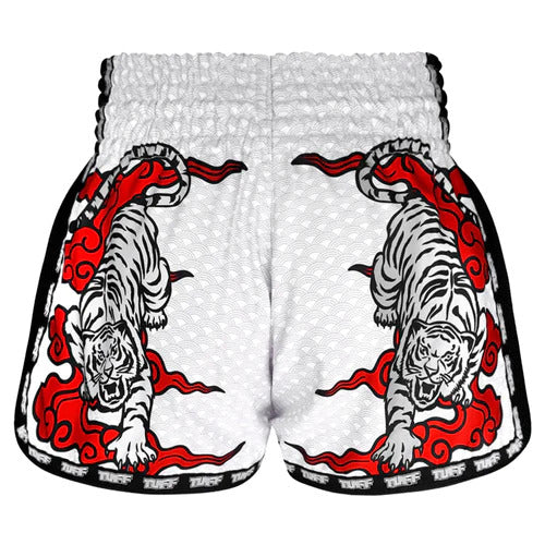 Tuff White Double Tiger Retro Muay Thai Shorts