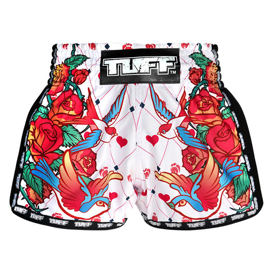 Tuff White Rose Retro Muay Thai Shorts