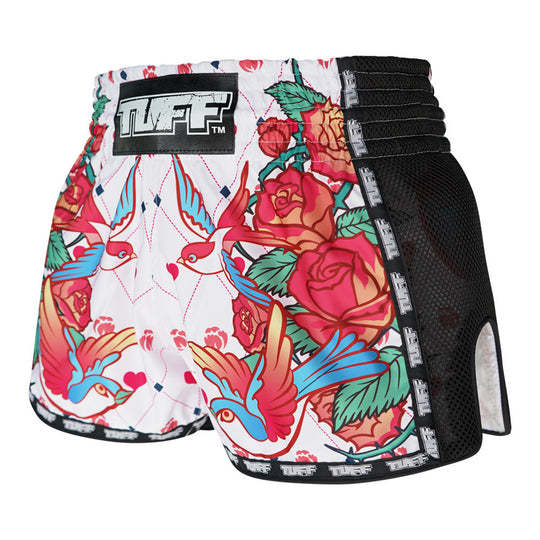 Tuff White Rose Retro Muay Thai Shorts