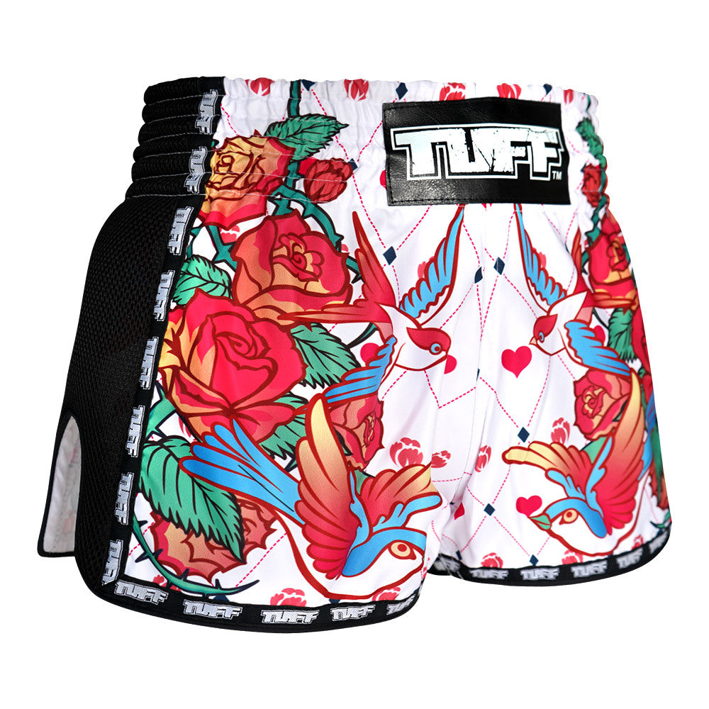 Tuff White Rose Retro Muay Thai Shorts