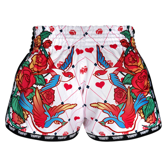 Tuff White Rose Retro Muay Thai Shorts