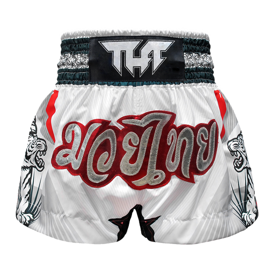 Tuff White Double Tiger Thai Boxing Shorts