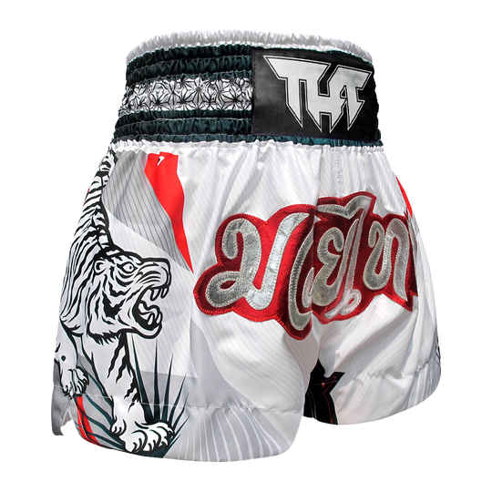 Tuff White Double Tiger Thai Boxing Shorts