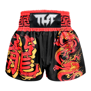 Tuff Black with Red Chinese Dragon Thai Boxing Shorts