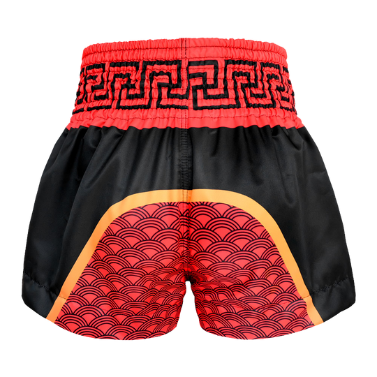 Tuff Black with Red Chinese Dragon Thai Boxing Shorts