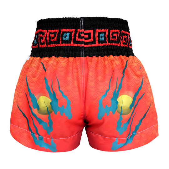 Tuff White with Blue Chinese Dragon Thai Boxing Shorts