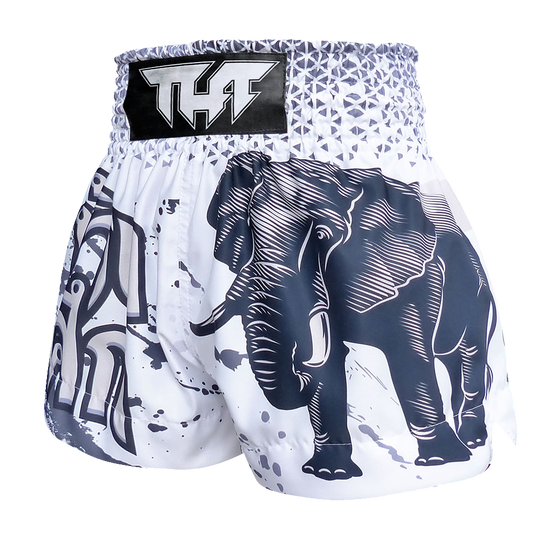 Tuff White War Elephant Thai Boxing Shorts