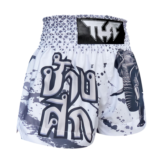 Tuff White War Elephant Thai Boxing Shorts