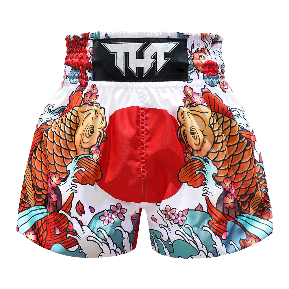 Tuff White Japanese Koi Fish Thai Boxing Shorts