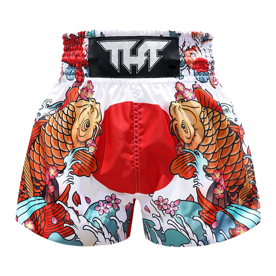 Tuff White Japanese Koi Fish Thai Boxing Shorts