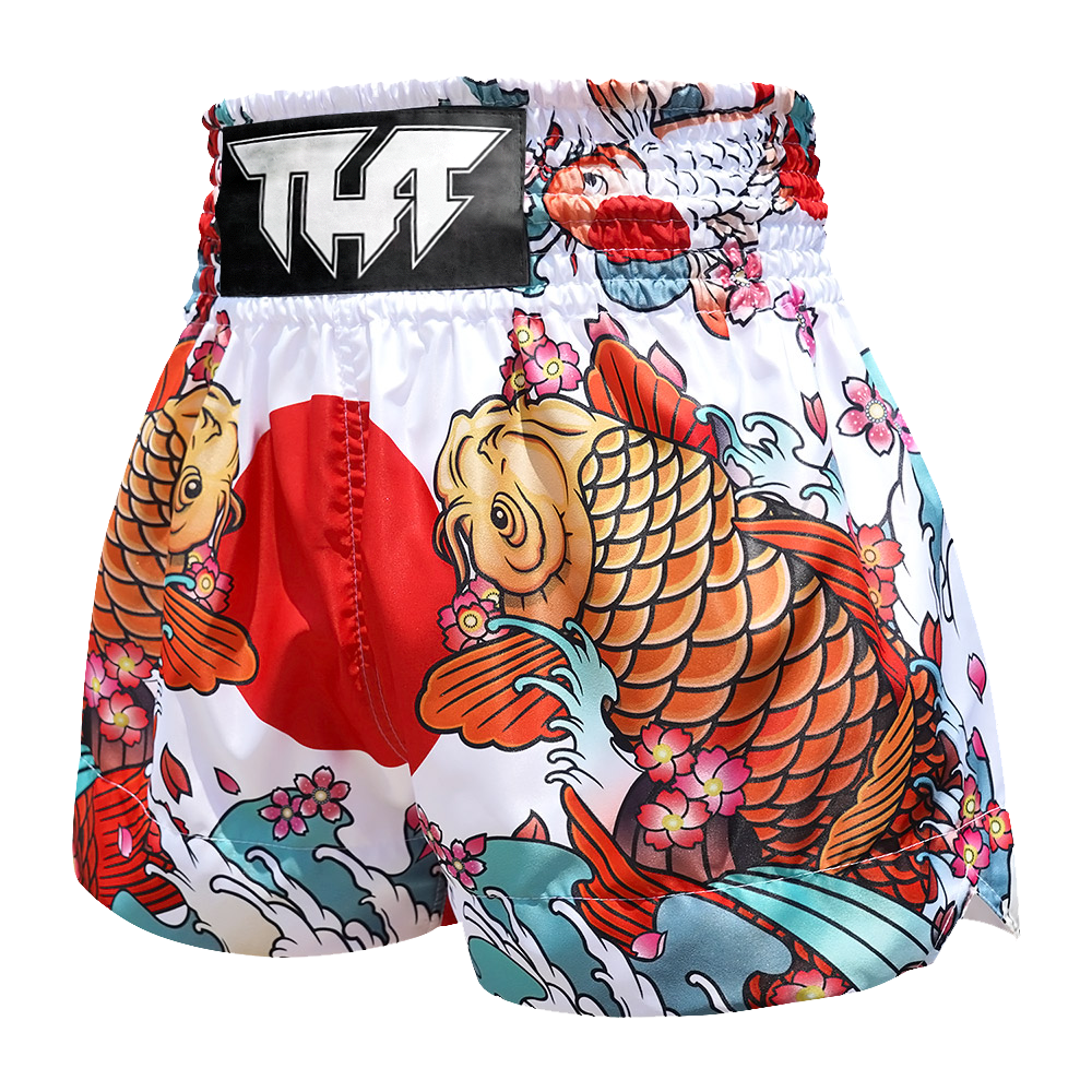 Tuff White Japanese Koi Fish Thai Boxing Shorts