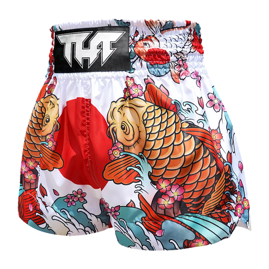 Tuff White Japanese Koi Fish Thai Boxing Shorts